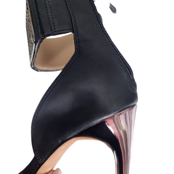 BCBG Maxazria Leather Stiletto Sandals With Cuff Ankle Strap Black Silver Size 9 - Picture 16 of 16
